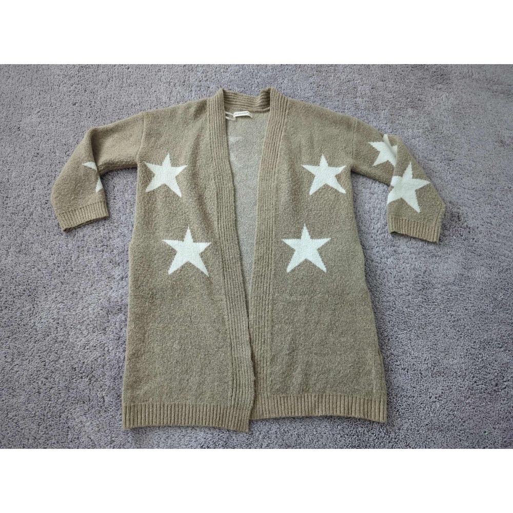 BlankNYC Cardigan Womens Medium Beige Long Sleeve Open Stars Open Front